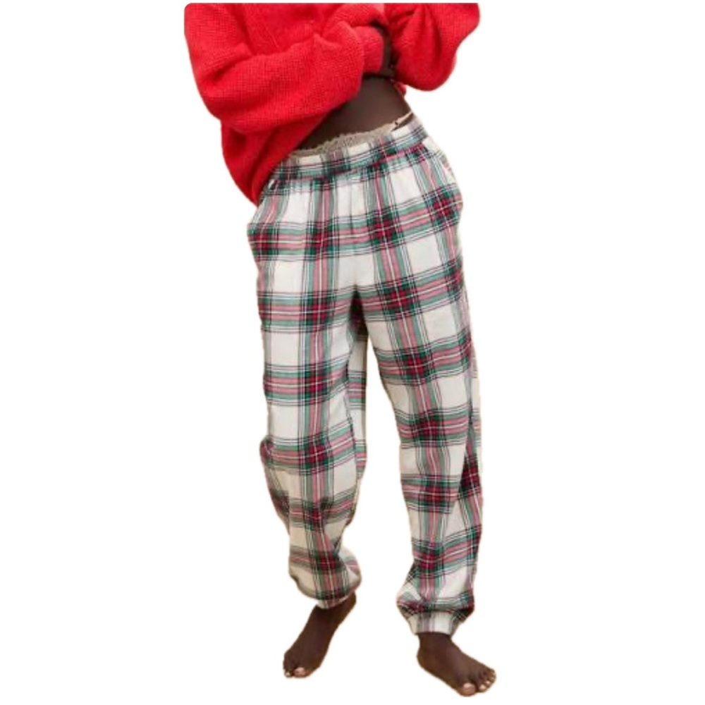 AMERICAN EAGLE US XL FLANNEL PLAID JOGGER PJ PANT SUPER HIGH RISE DRAWSTRING NWT